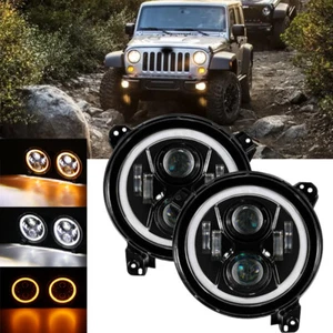 9"inch Led Headlights Amber/White DRL For Jeep Wrangler JL Gladiator JT 2018-22 - Picture 1 of 12