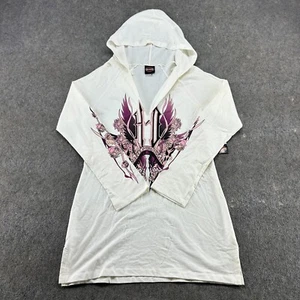 Harley Davidson Hoodie Womens Small White Pullover Floral Rose Wings Shirt Long - Picture 1 of 14