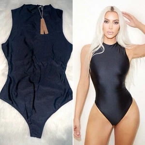 NEW $105 SKIMS Disco Sleeveless Mock Neck Bodysuit Sz Large L Onyx Black - Picture 1 of 13