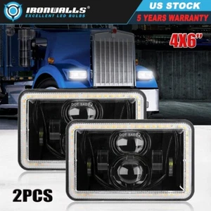 2Pcs 4x6"Inch LED Headlights DRL With Angel Eyes For Kenworth Peterbilt 357 379 - Imagen 1 de 12