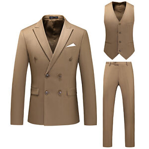 Men's Suit Sets Double Breasted Slim Fit Blazer Vest Pants 3pc Wedding Ball Gown