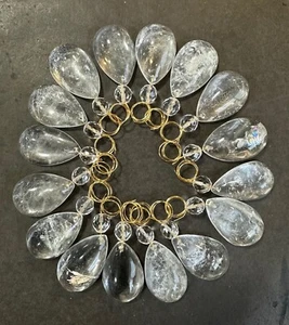 Rock Crystal Chandelier Quartz Pendant Prisms Half Pear W/Crystal Bead 57mm 16pc - Picture 1 of 4