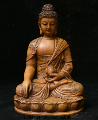 Estatua de Buda Shakyamuni Amitabha tallada en piedra natural Shoushan de China antigua de 11,2" Foto 1 de 4