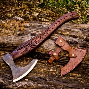 Maßgeschneiderte handgefertigte Kohlenstoffstahl Wikingeraxt Tomahawk Axt Werfen Beil mit Hülle - Bild 1 von 15