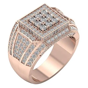 Lab Grown Round Cut Diamond VS F 2.40 Carat Men's Engagement Ring 10K Rose Gold - Picture 1 of 8