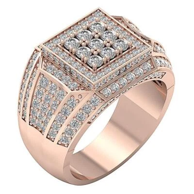 Lab Grown Round Cut Diamond VS F 2.40 Carat Men's Engagement Ring 10K Rose Gold - Image 1 of 4