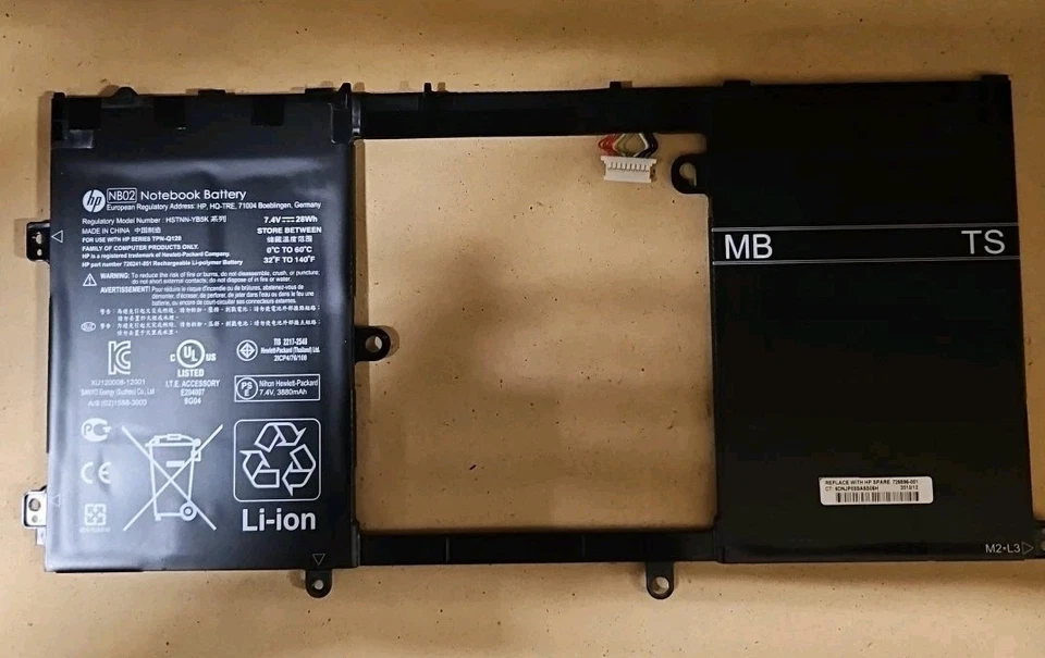 正品 NB02XL 电池 适用于惠普 Pavilion 11.6 X2 726596-001 726596-005 HSTNN-DB5K — 第 1/1 张图片