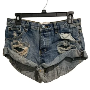 One Teaspoon Pharaoh Bandits Distressed Denim Jeans Shorts size 25 - Picture 1 of 10