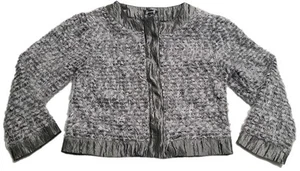 NWOT Picapino Sz8 Eyelash Faux Fur Cardigan Sweater Metallic Silver Thread Gray - Picture 1 of 6
