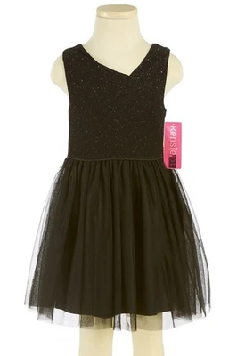 Nuevo con etiquetas Vestido Kensie Niña Negro Lentejuelas Malla Talla 7 Foto 1 de 4