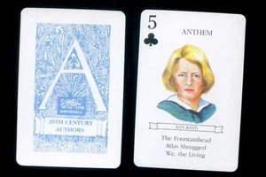 20TH CENTURY AUTHORS, Ayn Rand FIVE of CLUBS Swap Playing Card - Picture 1 of 3