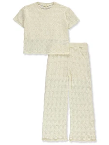 Jessica Simpson Girls' 2-Piece Laser Crochet Set Outfit Color: peach Size: 5 - Picture 1 of 5