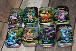 Pokemon Prismatic Evolutions Mini Tins Opened No Packs Full Set Of 8 Empty Tins - Picture 1 of 6