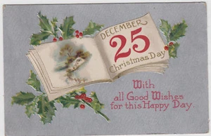 Antique 1910 December 25 Christmas Day Silver Postcard - Picture 1 of 2