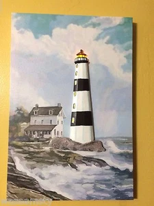 Faro náutico iluminado 3D estampado en lona arte de pared mar mar mar acento océano decoración - Imagen 1 de 5