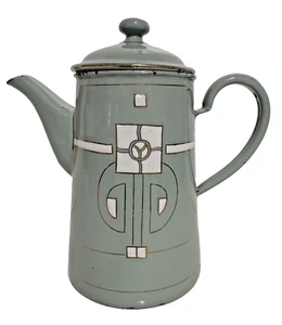 Antique Art Nouveau Jugendstil Blue Enamelware W/ Raised Elements Teapot Kettle  - Picture 1 of 21