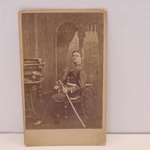Antique Victorian Era CDV Photograph Man In Military Uniform Sword Frank Harding - Bild 1 von 6
