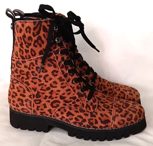 Donald Ease Leopard Print Suede Combat Booties Boots 5.5 NEW - Picture 1 of 9