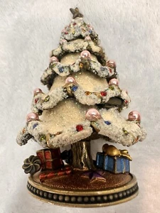 Glittery White Snowy Christmas Tree Pink Ornaments Star Jeweled Trinket Box - Picture 1 of 15