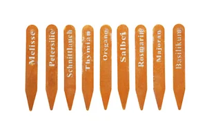 9x Kräuterschilder Kräuterstecker Pflanzschild Etikett Metall rost Basilikum  - Bild 1 von 1