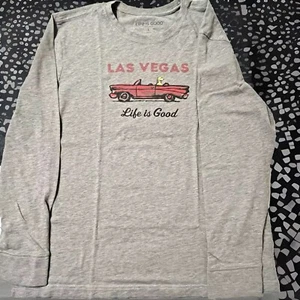 Crushed Tee Men Casual “Las Vegas Life Is Good “ Long Sleeve Jersey Size L Gray - Picture 1 of 9