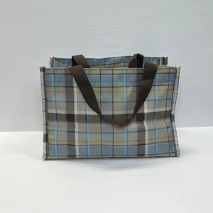 Thirty-One Tote Brown Plaid in Sea Plaid print - Picture 1 of 6