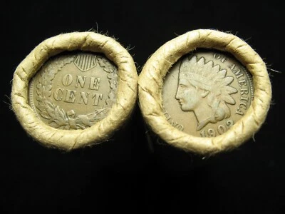 🔥ONE SHOTGUN PENNY ROLL FULL OF INDIAN HEAD CENTS @OLD COPPER COINS 1859-1909🔥 - Image 1 of 2