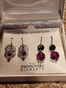 Orecchini in vetro artistico artigianale - argento sterling con elementi in cristallo - traforati - Foto 1 di 12