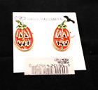 Cute Happy Halloween Jack O'Lantern Pumpkin Pierced Gold Tone Stud 1" Earrings