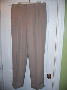 Pantalones de vestir Enrico Bertucci 36W x 32LTan puños frontales plisados - Imagen 1 de 3