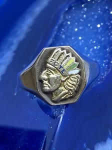 Vintage Totem of the Eagle TOTE 10K Yellow Gold & Enamel Ring Size 8.75 - Picture 1 of 8