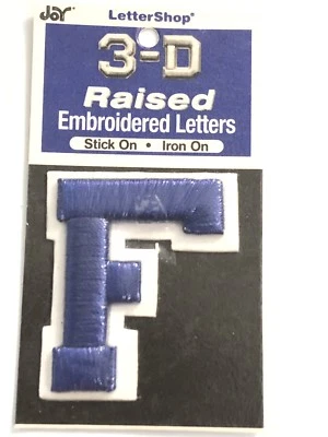 Joy Letter Shop Blue F 2” Iron Stick On Embroidered Patch Craft Appliqué Sewing - Image 1 of 4