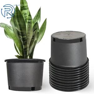 2gal Squat Heavy Duty Premium Black Plastic Nursery Plant Container Garden Pot - Picture 1 of 12