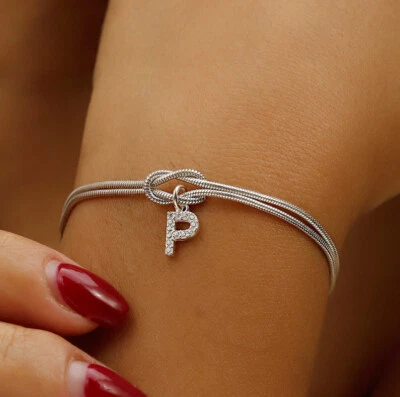 Pulsera Serpiente Cadena Nudo Amor Infinito, Delicada Pulsera Inicial A-Z para Mujer Foto 1 de 3