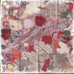 Hermes Scarf Dans Un Jardin Anglais White Red Alice Shirley Silk Auth New 90 cm - Picture 1 of 8