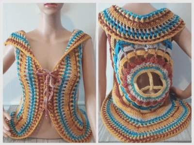 crochet womans handmade peacemaker vest top boho festival shrug plus xl/1x new - Image 1 of 4
