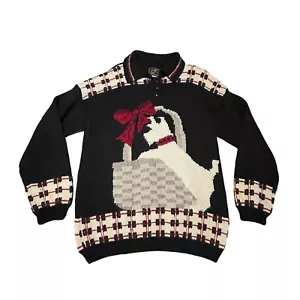 Vintage Pullover Damen L schwarz handgestrickt Wolle Scottie Dog Ugly Christmas - Bild 1 von 8