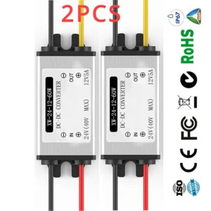 2PCS Waterproof DC 24V Boost To 12V 5A 60W DC/DC Converter Regulator for Car - Picture 1 of 10