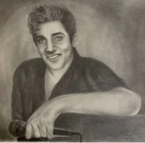 Young Elvis presley Original Graphite Pencil Drawing - Picture 1 of 6