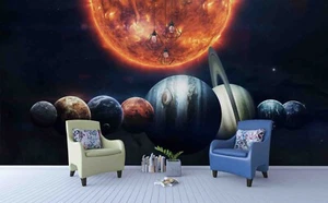 3D Space Planets Galaxies Self-adhesive R emoveable Wallpaper Wall Mural - Picture 1 of 8