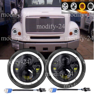 Faro proyector LED redondo 2 piezas DOT 7" alto/bajo halo ajuste Freightliner FL112 camión Foto 1 de 4