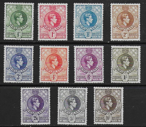 Swaziland 1937 - KGVI Definitives - p13.5 x 13 - complete to 10/-  - MLH Cover