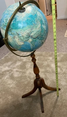 Globo terráqueo vintage retrato mundo Rand McNally sobre soporte de pedestal de madera de 3 pies Foto 1 de 4