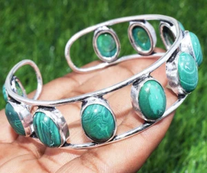 Malachite Gemstone Ethnic Handmade Adjustable Fashion Bangle Jewelry GB-5690 - Picture 1 of 1