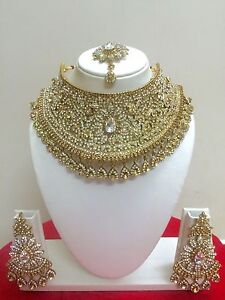 Indian Bollywood Style Gold Plated Fashion Bridal Jewelry Necklace Set