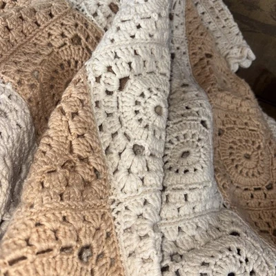 Crochet Granny Square Blanket Handmade  Boho Afghan 50 X 63 Country Cottage - Image 1 of 4