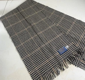 Vintage Pendleton Winter Scarf 100% Wool Plaid 12”x 48” Blk/Tan/White USA - Picture 1 of 6