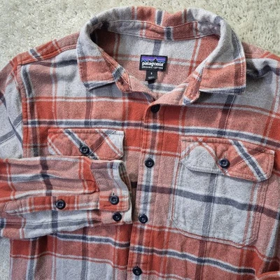 Camisa de franela Patagonia Fjord para hombre pequeña naranja a cuadros orgánica comodidad al aire libre Foto 1 de 4