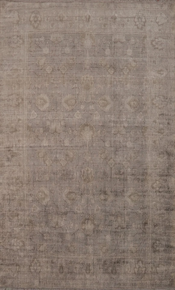 Gray Transitional Silk Carpet Handmade Oushak Style Area Rug 6x8 Ft Bedroom Rug - Image 1 of 4