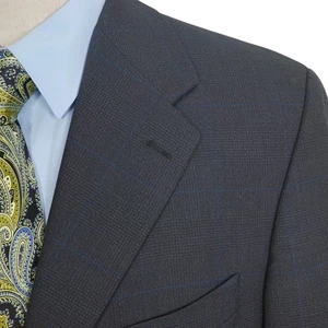 Ralph Ralph Lauren Suit Men 40T 36W 31.5L Black Blue Plaid Classic Wool - Picture 1 of 19
